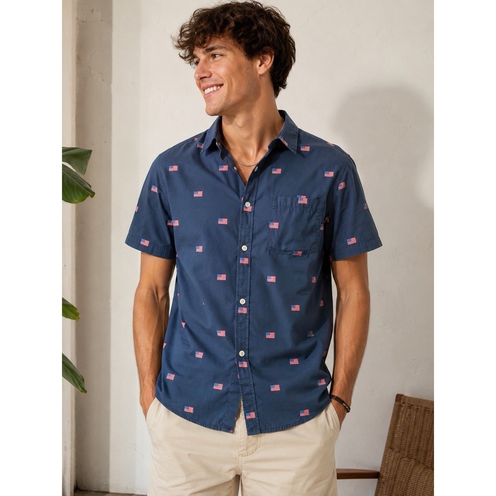 PacSun American Flag Shirt Men Small Navy Patriotic Casual Button Up Cotton